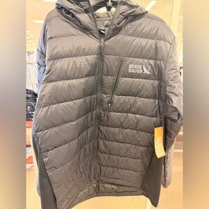 Eddie Bauer Men's Dark Gray Hooded Quilted Puffer Jacket